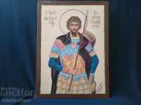 Old painted, Greek icon, St. Theodore Stratilat, 2010