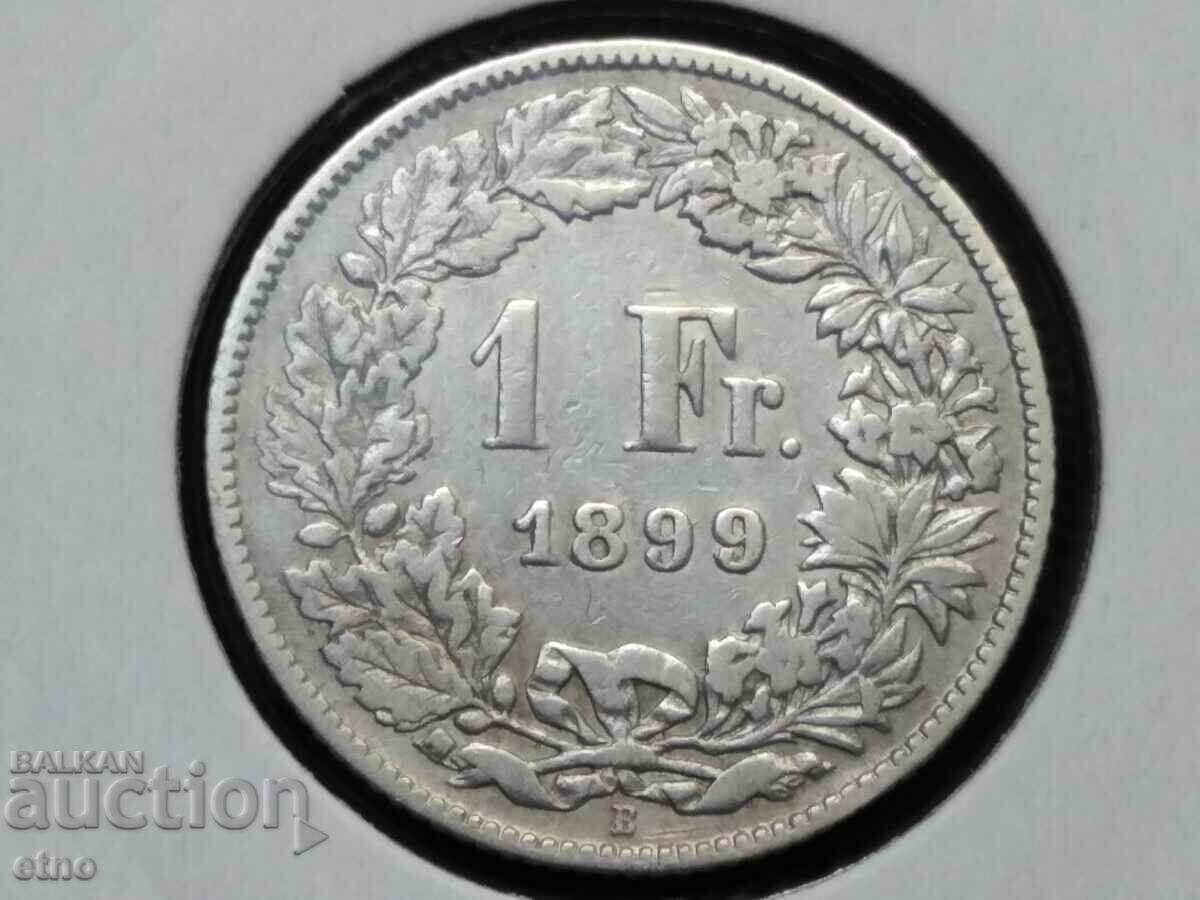 1 franc, 1899, Elveția, ARGINT 0,835, MONEDĂ