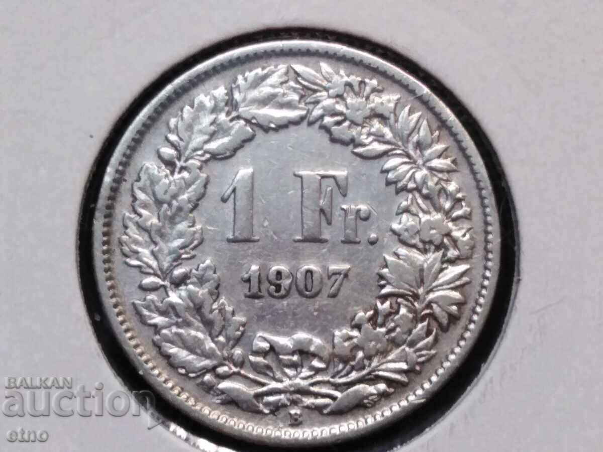 1 франк 1907 ,Швейцария ,СРЕБРО 0.835, МОНЕТА