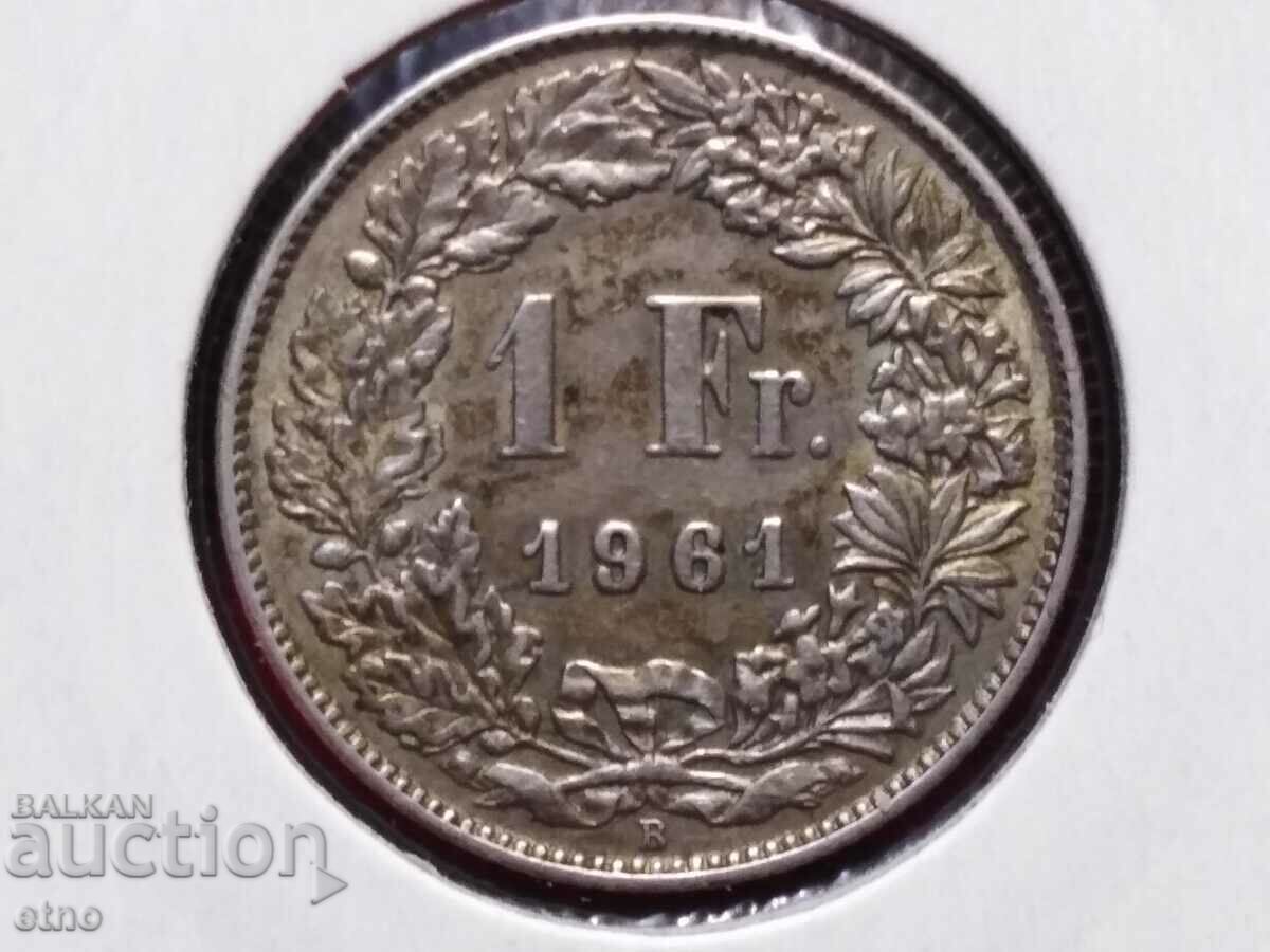 1 franc 1961, Elveția, ARGINT 0,835, MONEDĂ