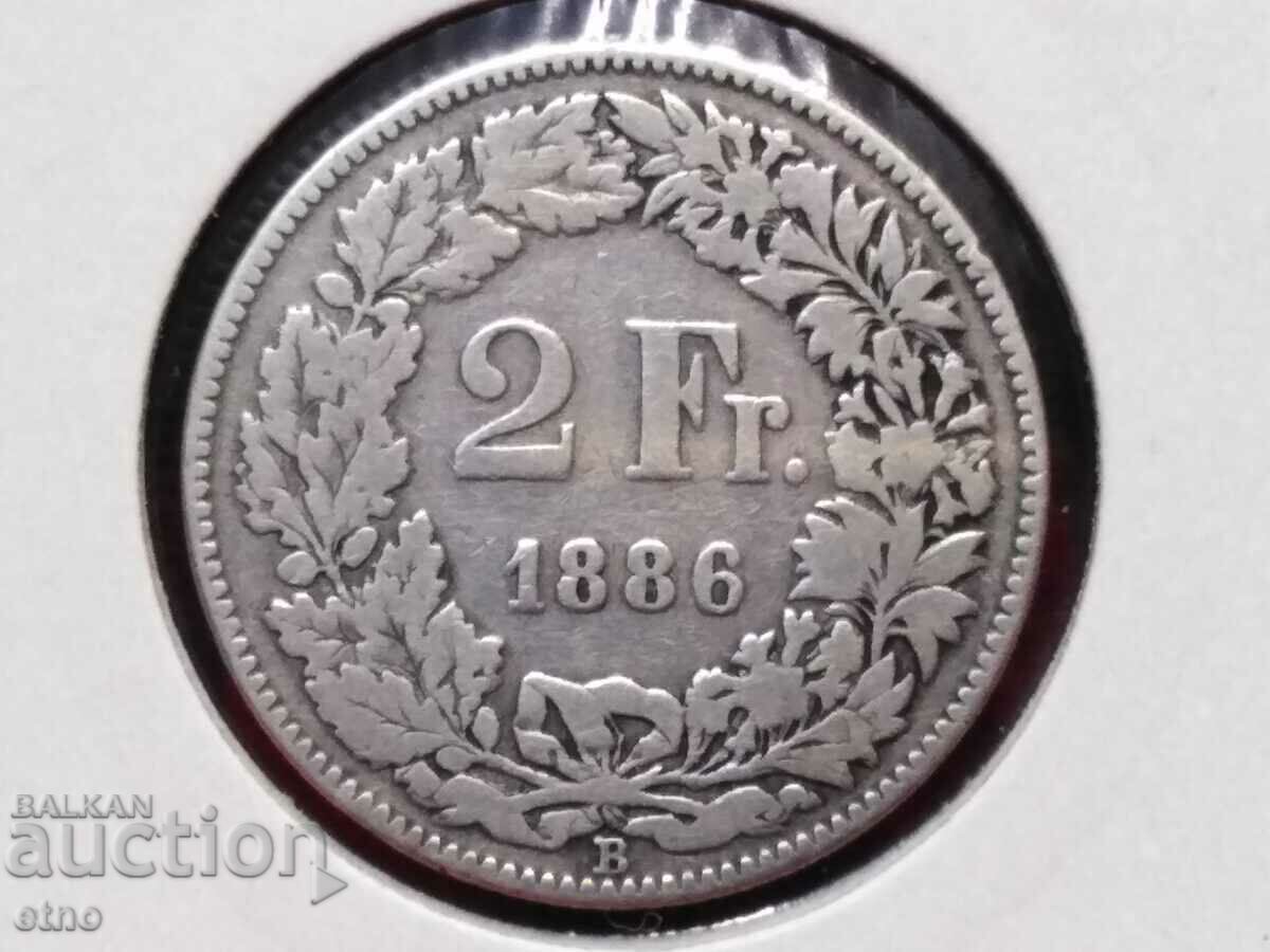 2 франка 1886 ,Швейцария ,СРЕБРО 0.835, МОНЕТА