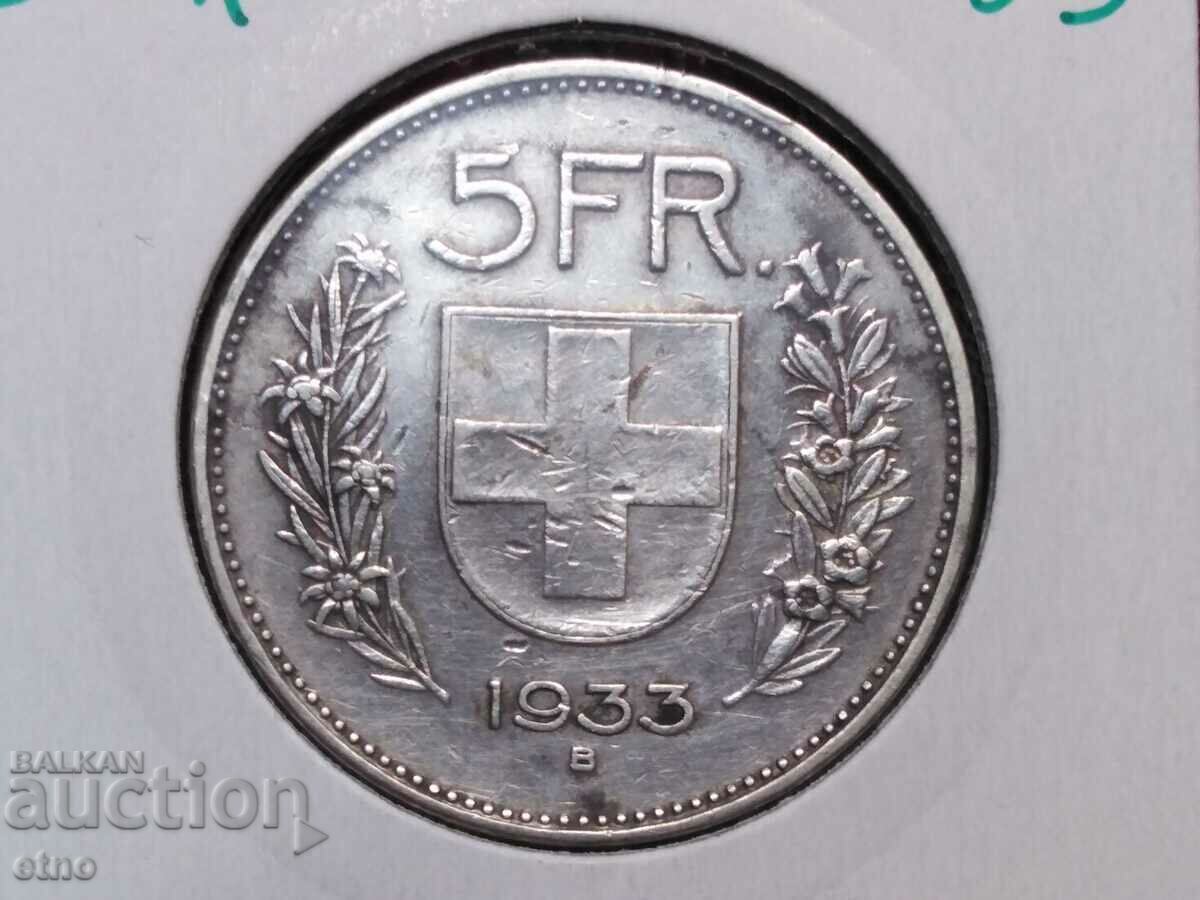 5 francs 1933, Switzerland, SILVER 0.835, COIN 5 francs 1933, Switzerland, SILVER 0.835, COIN