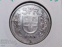 5 francs 1933, Switzerland, SILVER 0.835, COIN