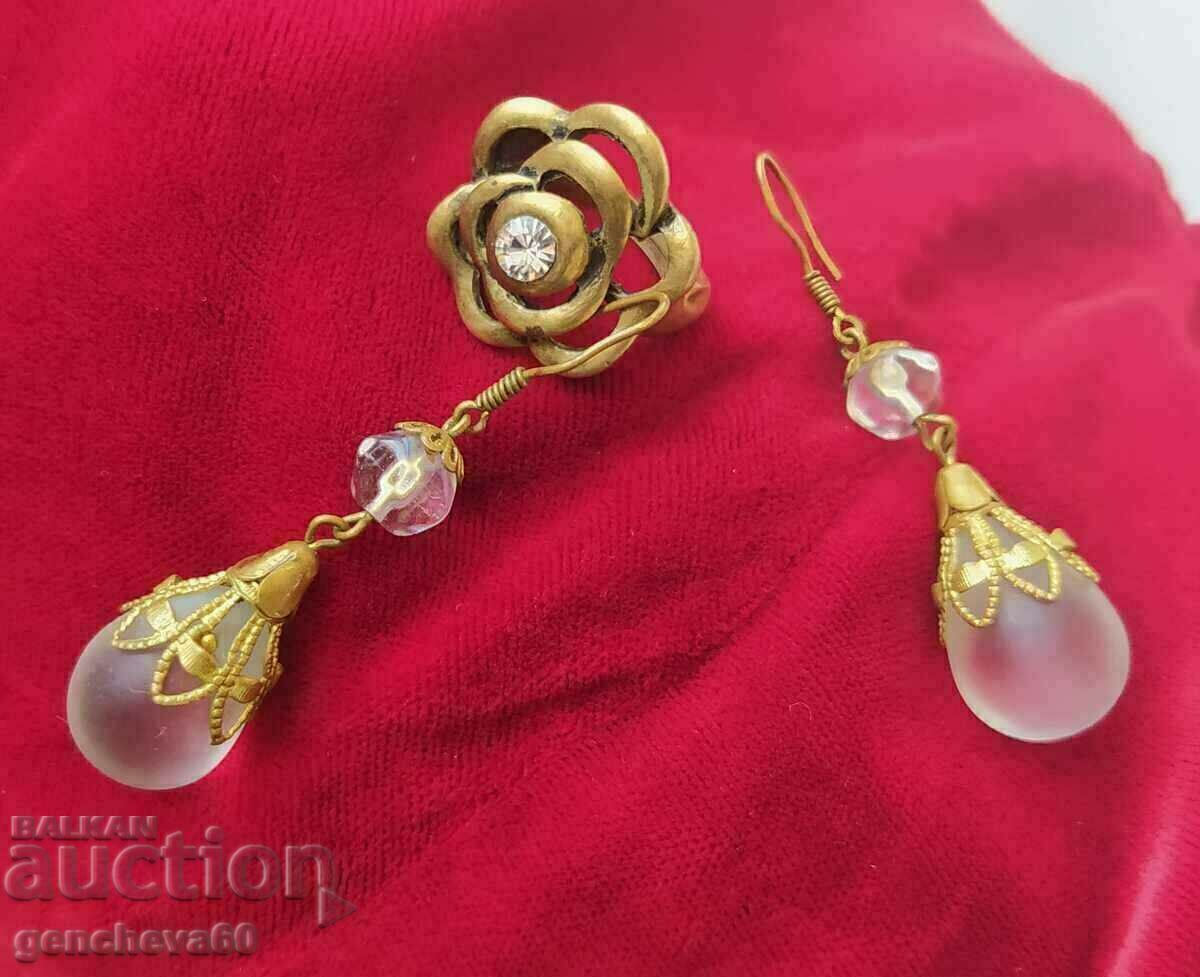 Old ring and delicate drop earrings