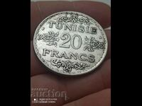 20 франка 1934 година Тунис  сребро