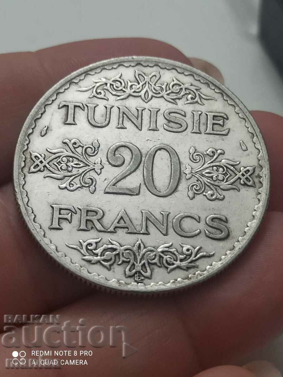 20 франка 1934 година Тунис  сребро