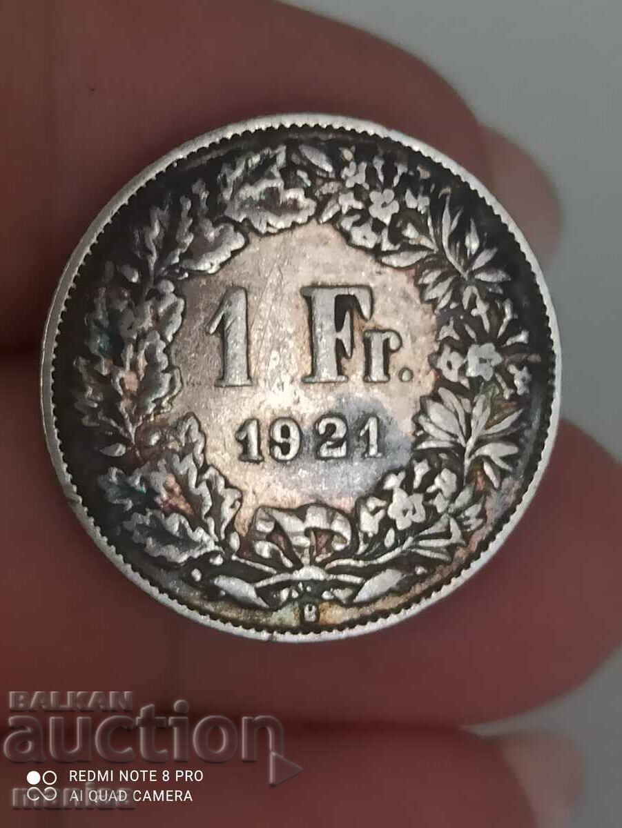 1 franc 1921 silver Switzerland with price 35.00 BGN | € 17.90