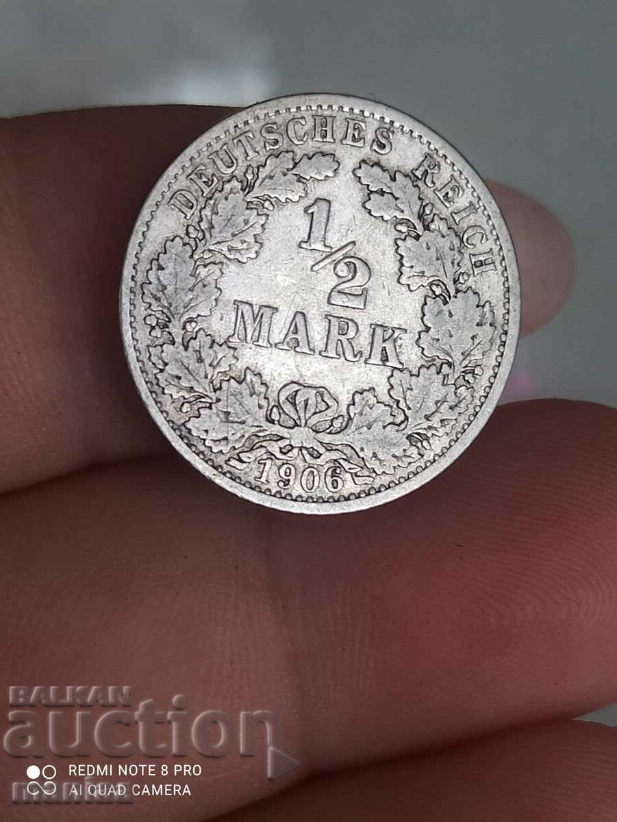 1/2 Mark 1906 Γερμανία ασήμι με τιμή 35.00 BGN | € 17.90 1/2 Mark 1906 Γερμανία ασήμι με τιμή 35.00 BGN | € 17.90