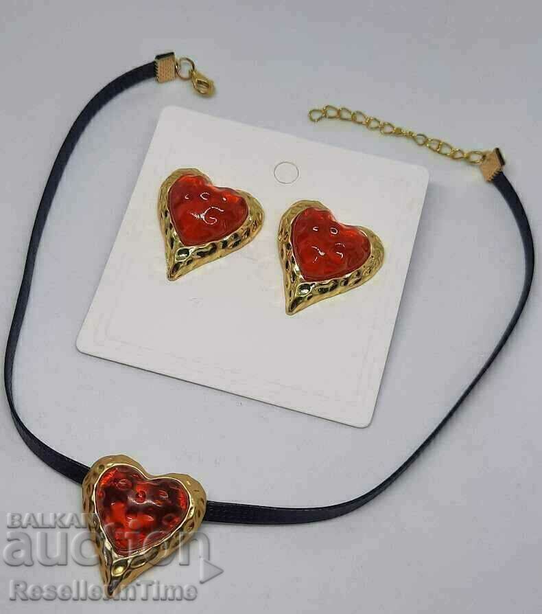 New set of heart earrings and choker New set of heart earrings and choker