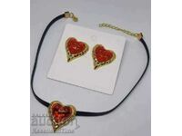 New set of heart earrings and choker