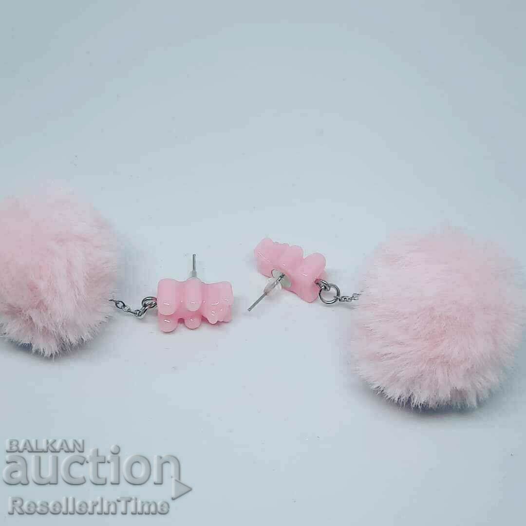 Нови обеци Желирани мечета с пухчета Нови обеци Желирани мечета с пухчета