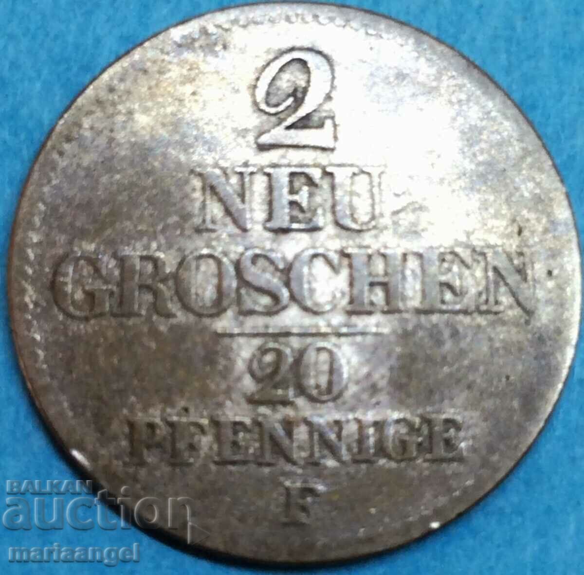 Saxony 2 new groschen 20 pfennig 1856 Germany silver