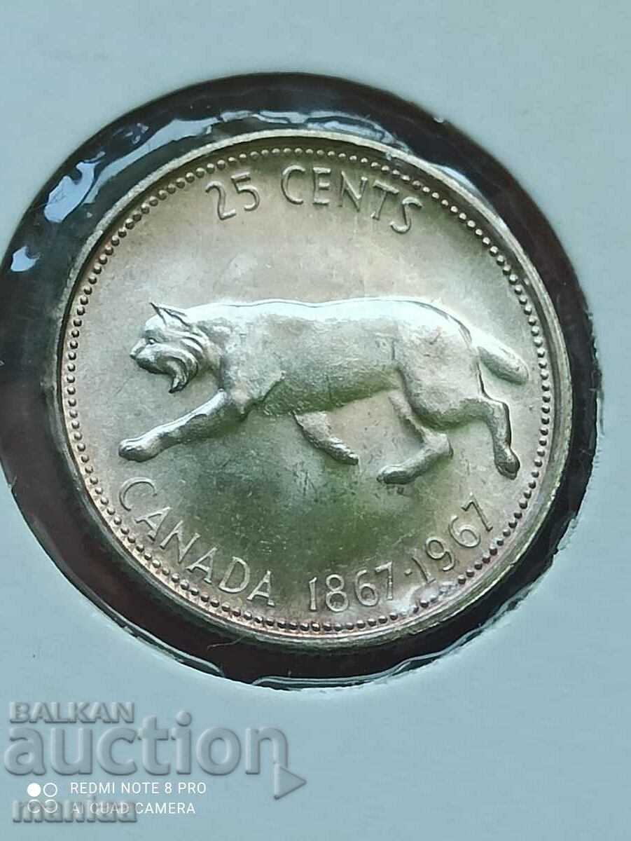 25 цента Канада сребро  1867- 1967