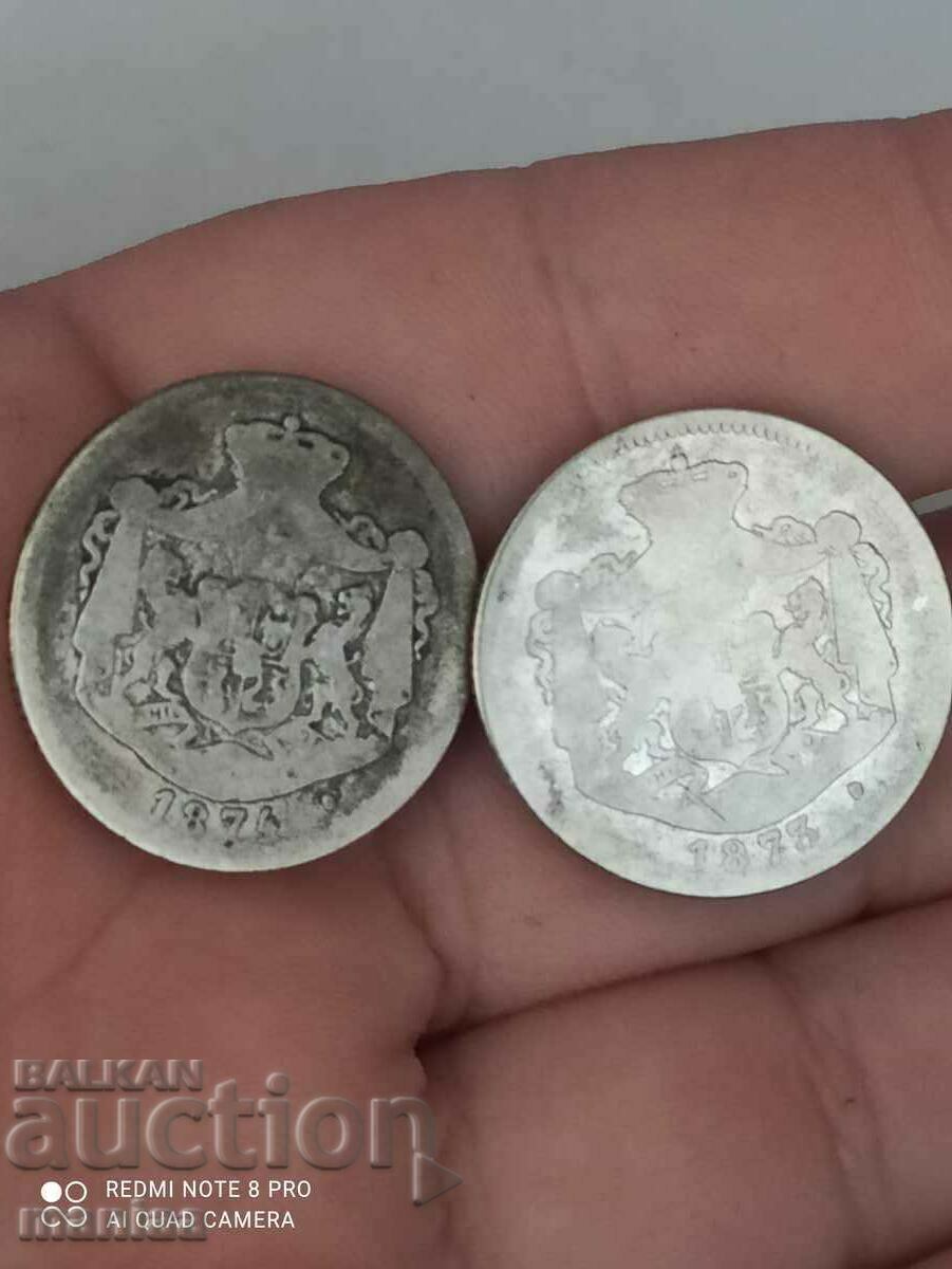 Παρτίδα 2 νομισμάτων του 1 λέι το καθένα 1874/1873 lei από