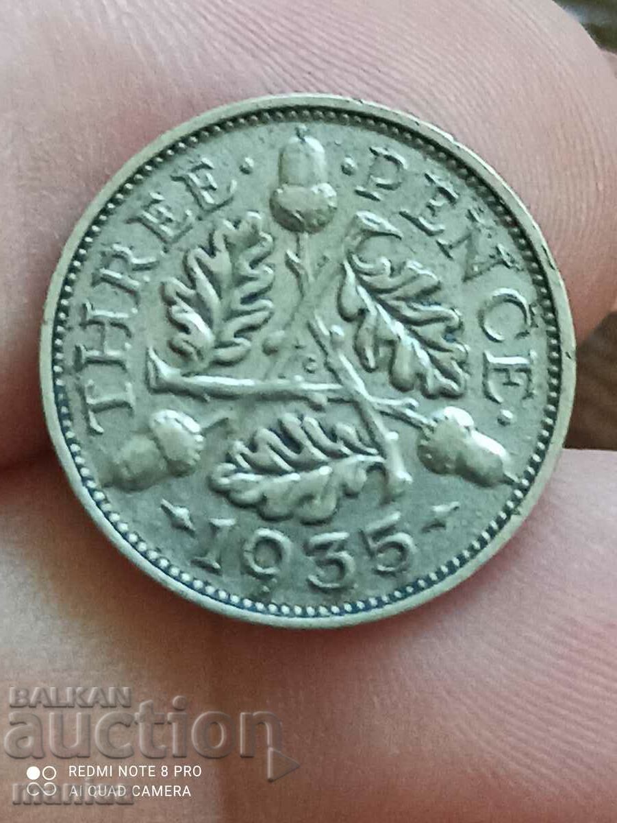 3 пенса 1935 г Великобритания сребро