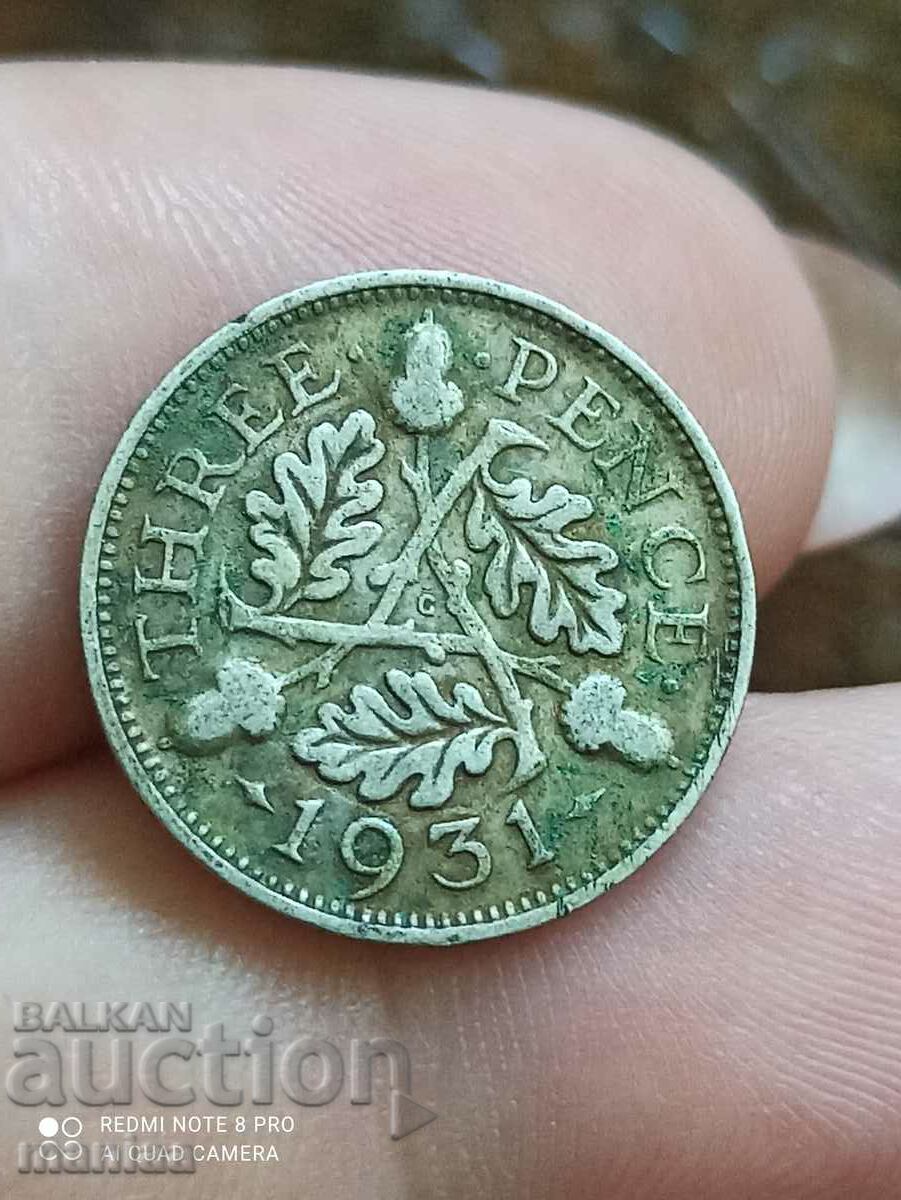 3 пенса 1931 г Великобритания сребро