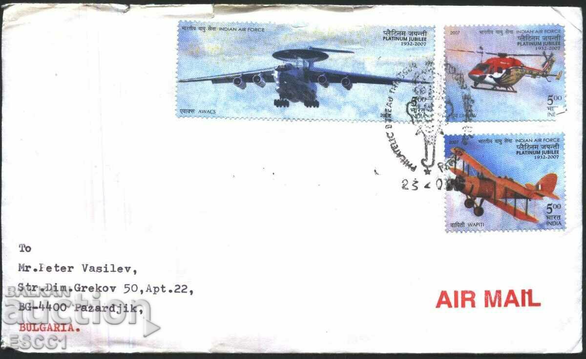Пътувал плик с марки Авиация 2007 от Индия
