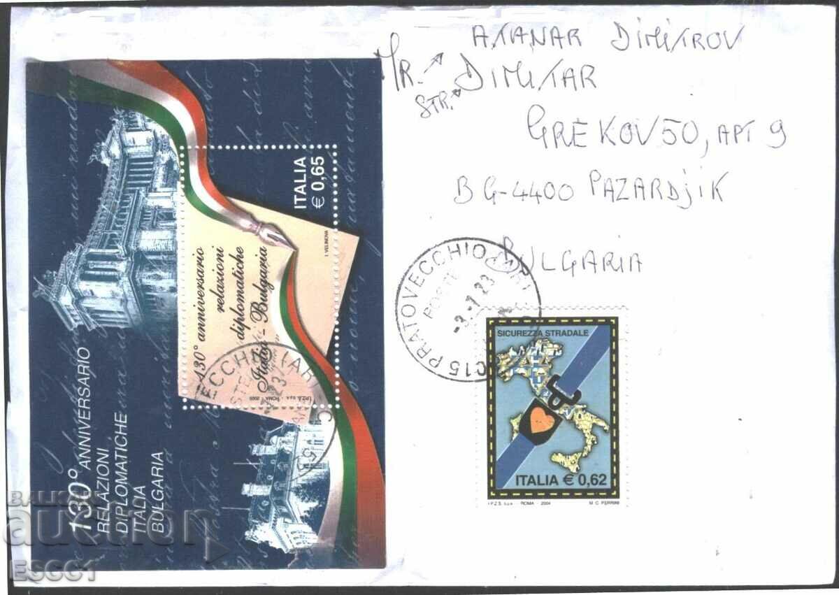 Traveled envelope with block Italy - Bulgaria 2009 from Italy