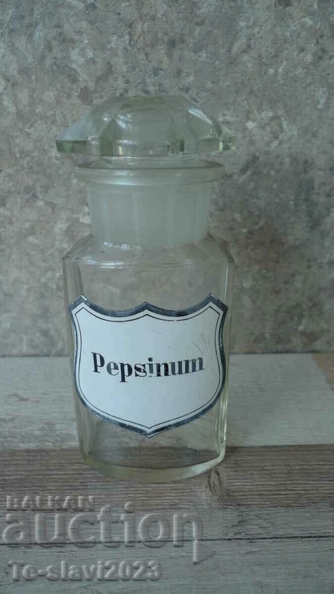 Παλιά γυάλινη φιάλη φαρμακείου - Pepsinum - 19ος αιώνας