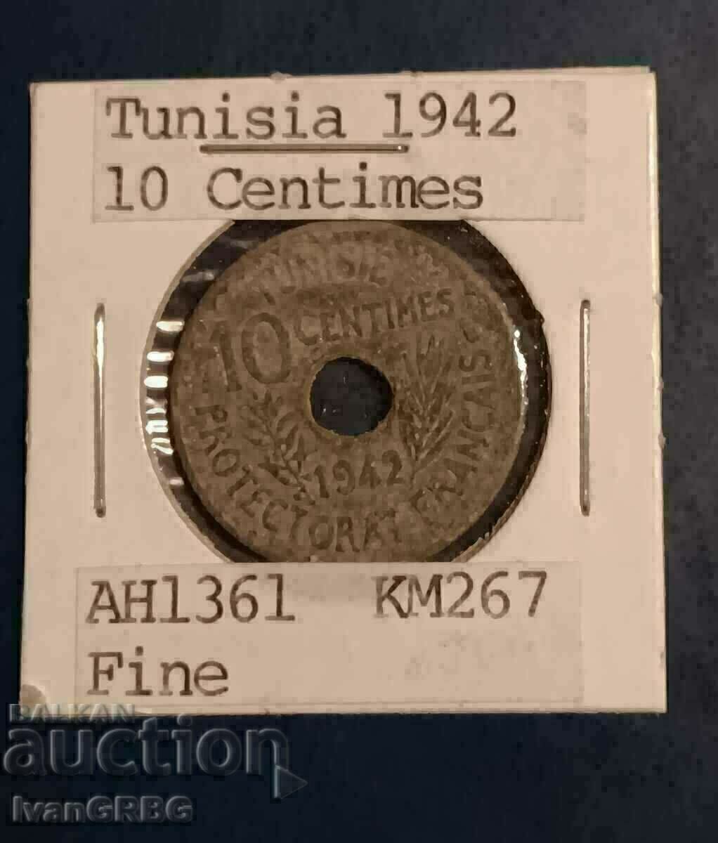 Тунис 10 сантима 1942 Цинк