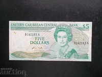 Eastern Caribbean $ 5, 1985, suffix A - Antigua and Barbuda