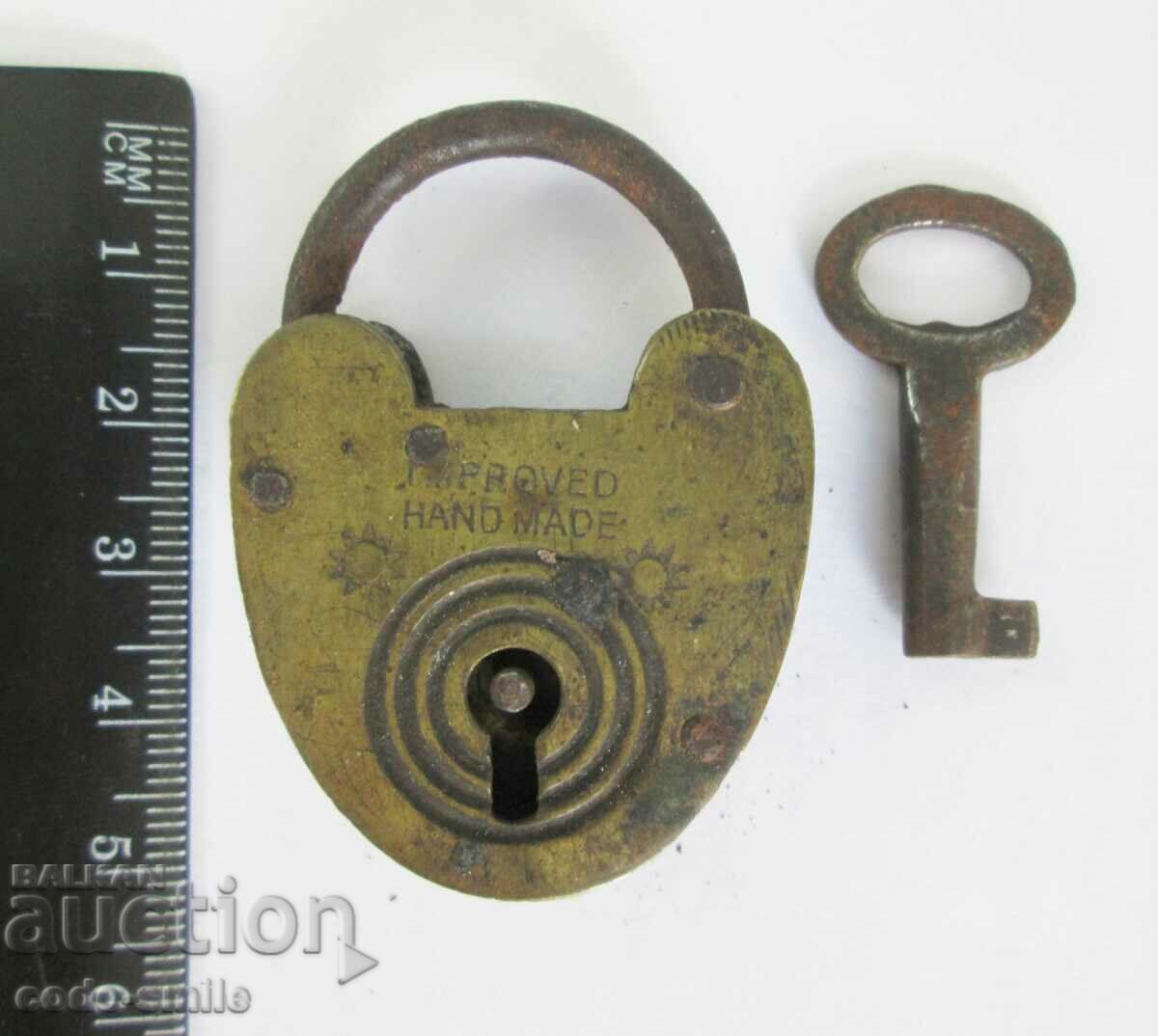 Old antique bronze padlock with key 19th century handmade with price 50.00 BGN | € 25.56