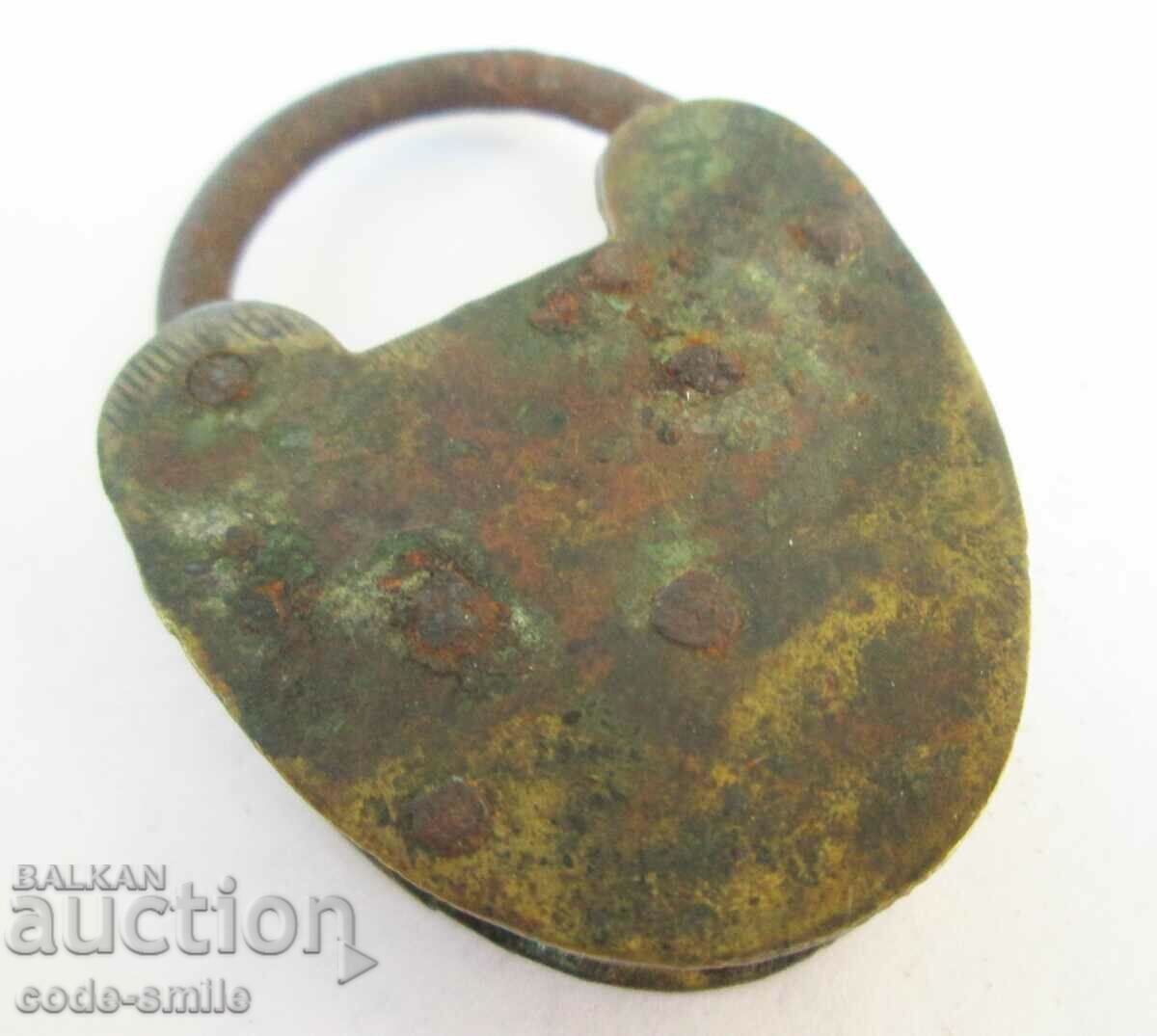 Auction  Old antique bronze padlock with key 19th century handmade