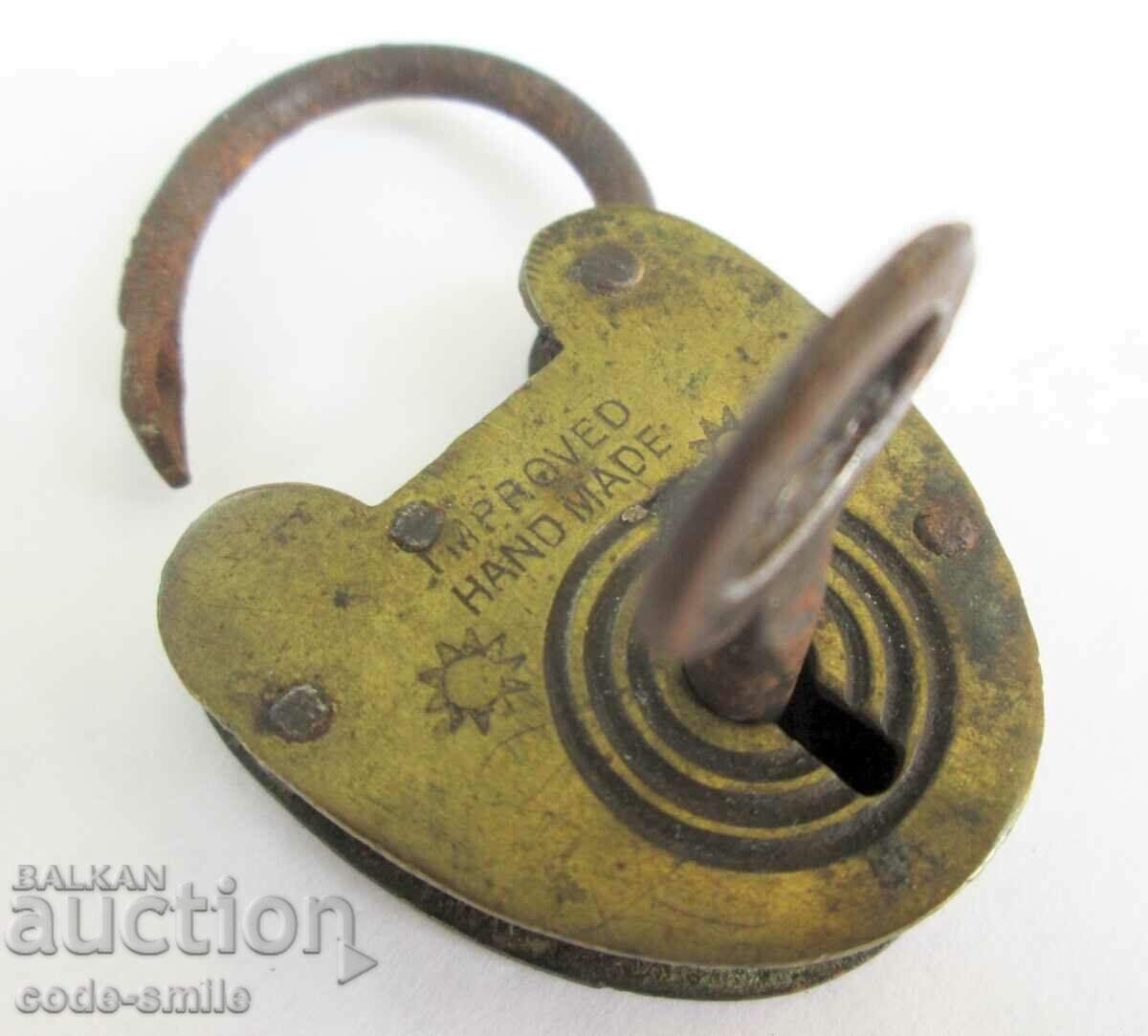 Old antique bronze padlock with key 19th century handmade - 5