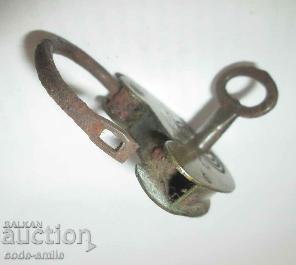 Old antique bronze padlock with key 19th century handmade - 6