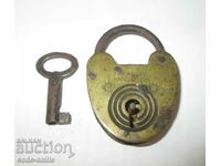 Old antique bronze padlock with key 19th century handmade