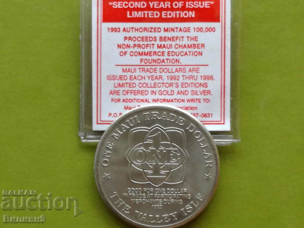 Търговски долар 1993 САЩ BU + Сертификат