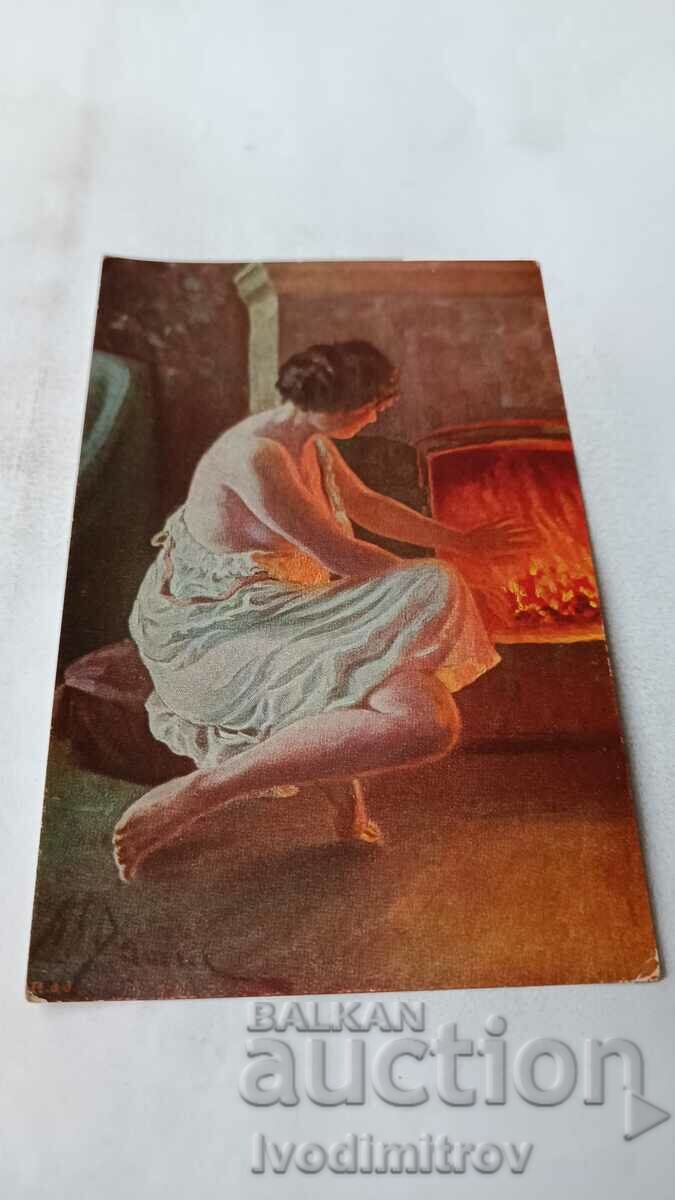 Καρτ ποστάλ A. G. Damm Am Feuer 1918 Ts K
