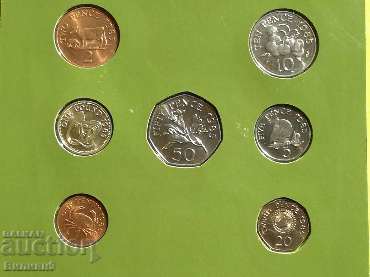 Сет разменни монети 1985 ов. Гърнзи Unc