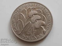 рядка монета Доминика 4 долара 1970 - ФАО;