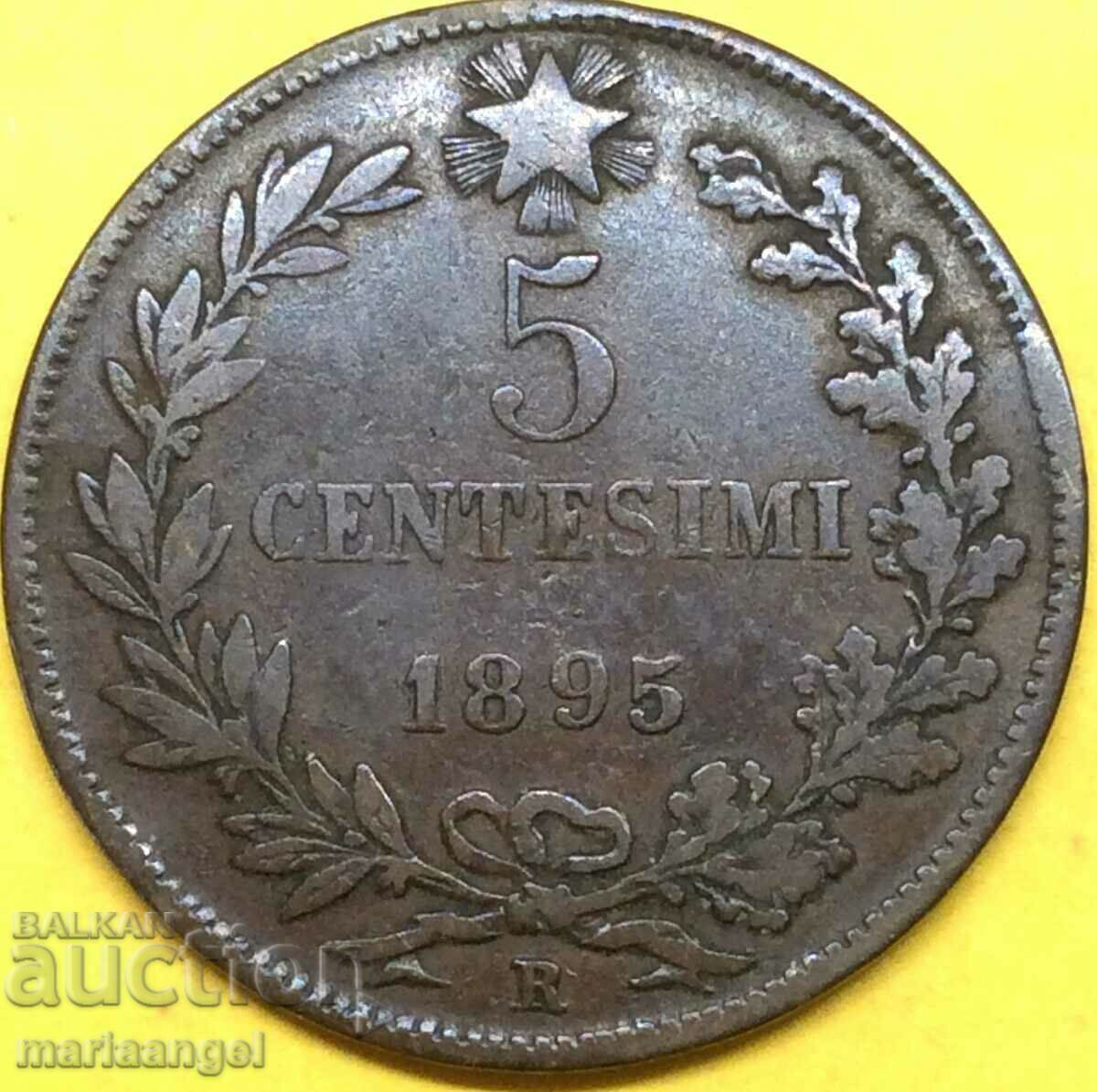 5 centesimi 1895 Italy Umberto 1 bronze - rare