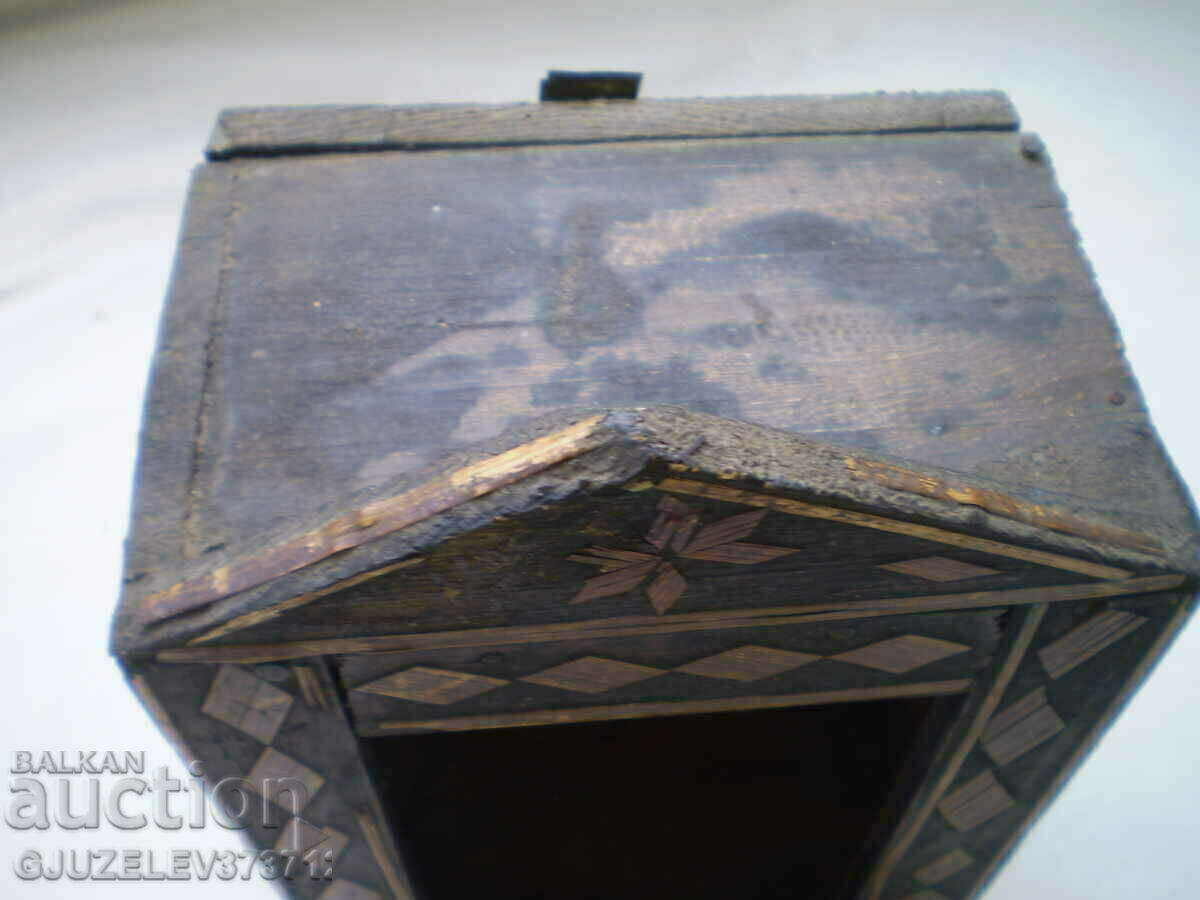 Old inlaid wooden clock case - 5