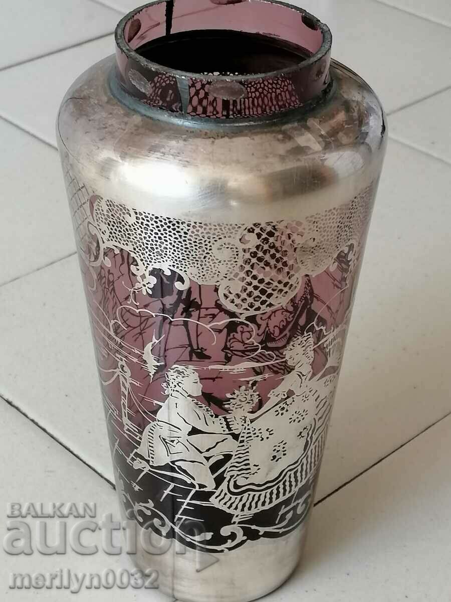 Old vase 20 cm hand applied with silver colored glass with price 227.00 BGN | € 116.06