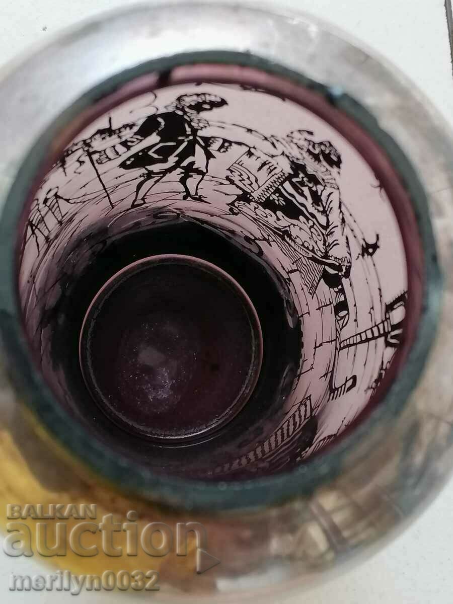 Auction  Old vase 20 cm hand applied with silver colored glass