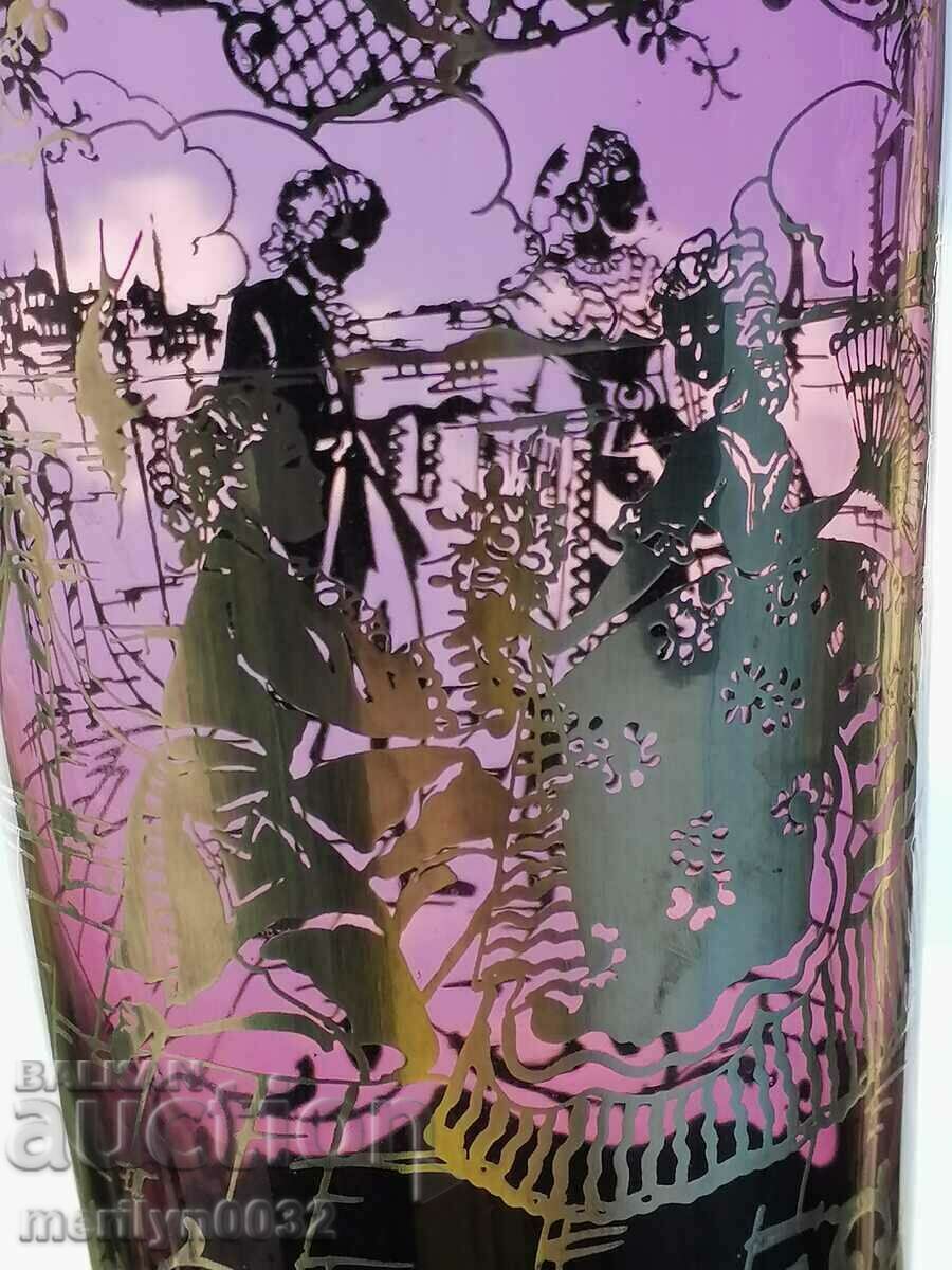 Delivery of Old vase 20 cm hand applied with silver colored glass