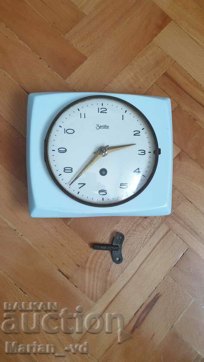 Old porcelain German Zentra mechanical wall clock