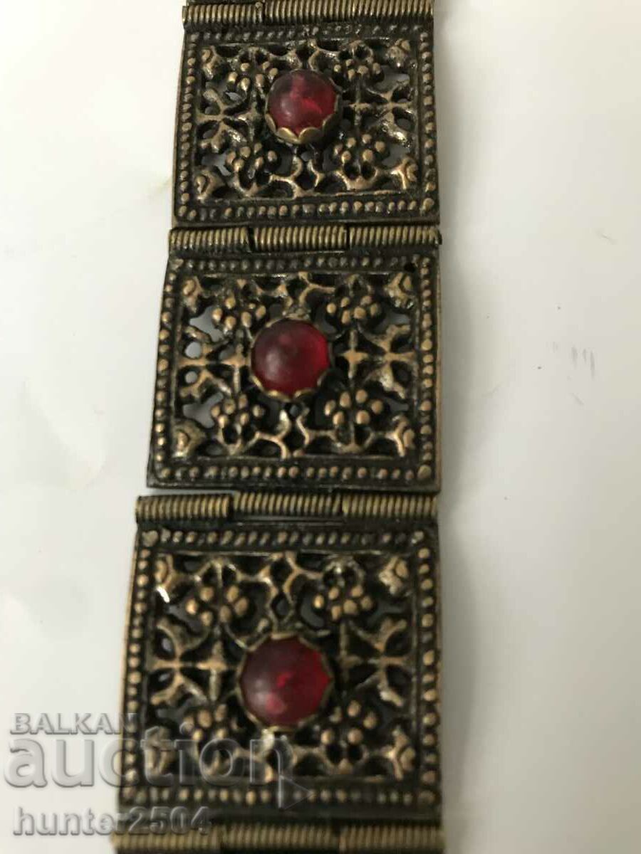 Βραχιόλι - παλιό, μπρούτζινο, 19 cm, γρανάτη