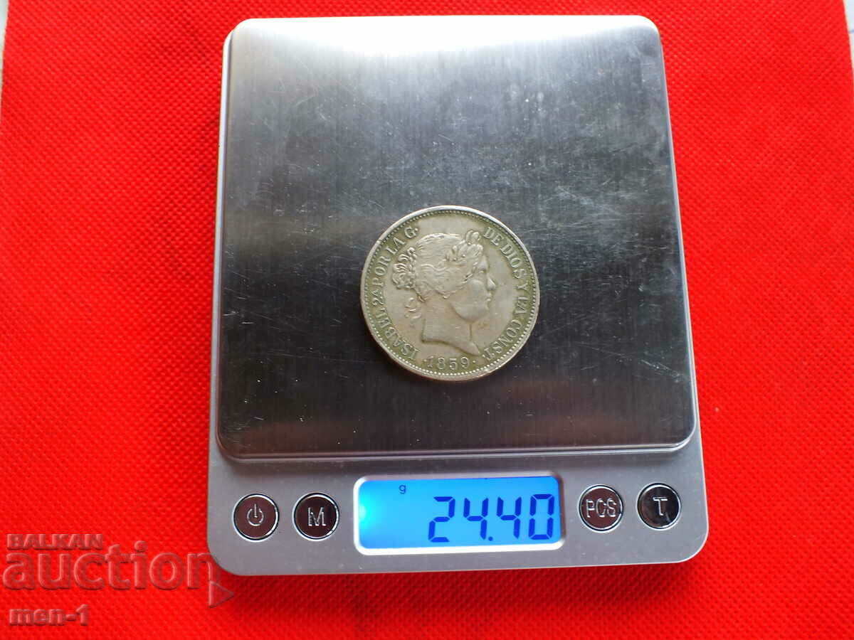 Delivery of 20 reales "Isabel II" 1857 - 1863 Delivery of 20 reales "Isabel II" 1857 - 1863