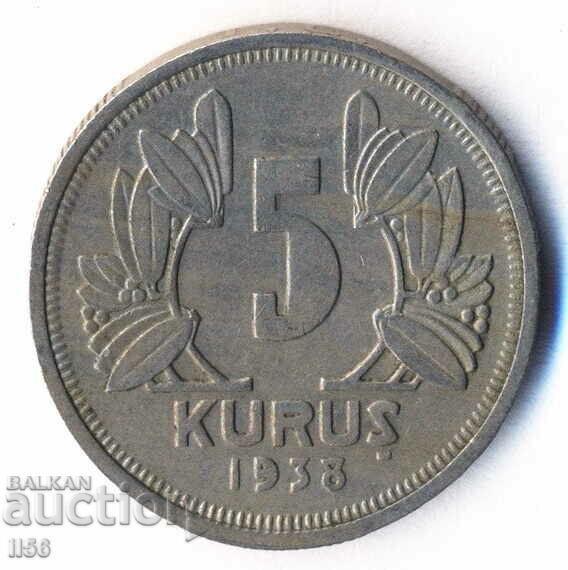 Турция - република - 5 куруша 1938