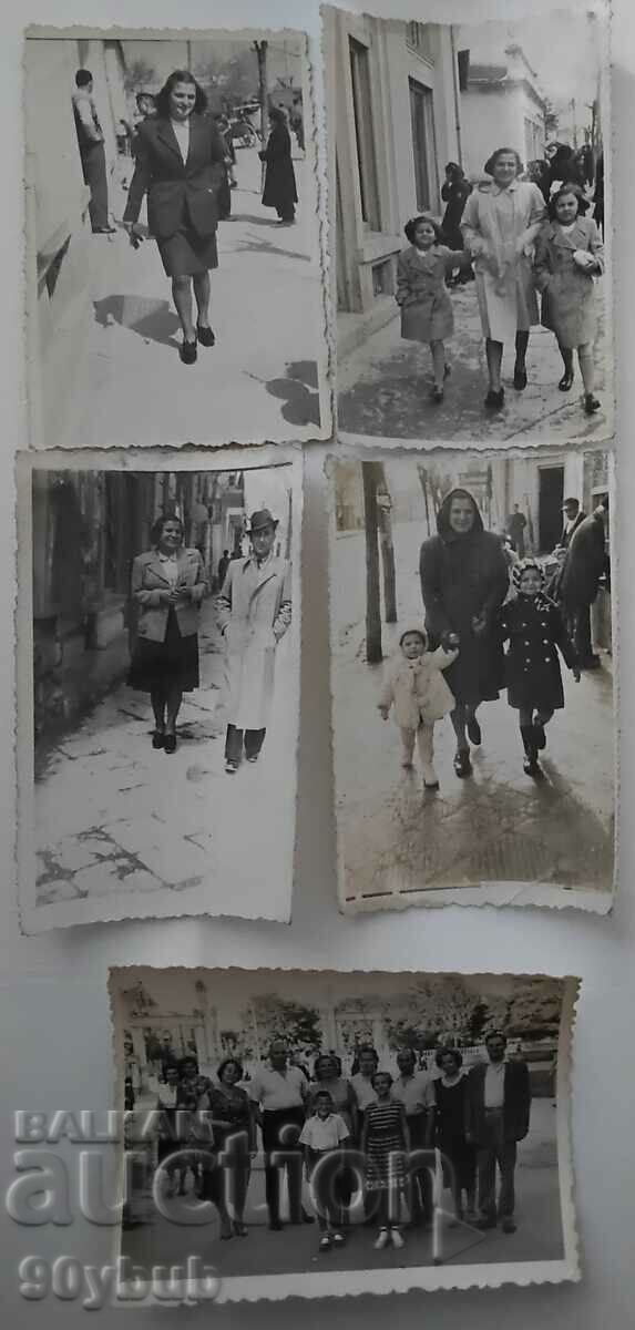 Παλιά φωτογραφία 5 τμχ. Δρόμοι Dobrich, άνθρωποι δεκαετία του 1940