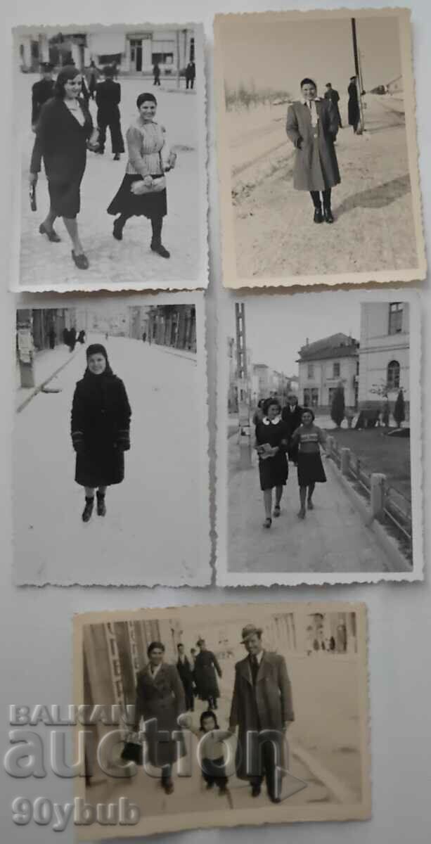 Foto veche 5 buc. Străzi Lovech, oameni din anii 1940