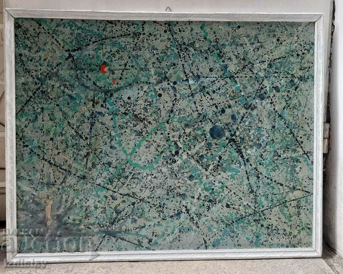 Abstract painting oil on phaser, signed, dated Abstract painting oil on phaser, signed, dated