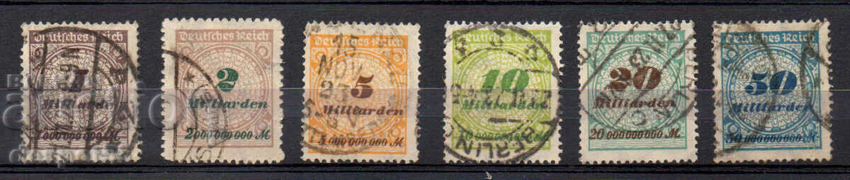 1923. Германия. Числови марки с надпечатка.