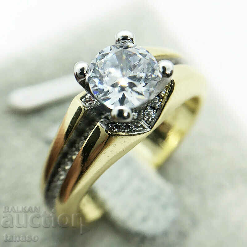 Auction Set of 2 rings with white zircons, gold plating Auction Set of 2 rings with white zircons, gold plating