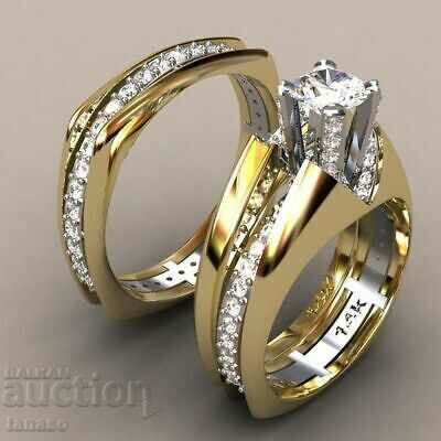 Women's set of 2 rings with white zircons, gold plating