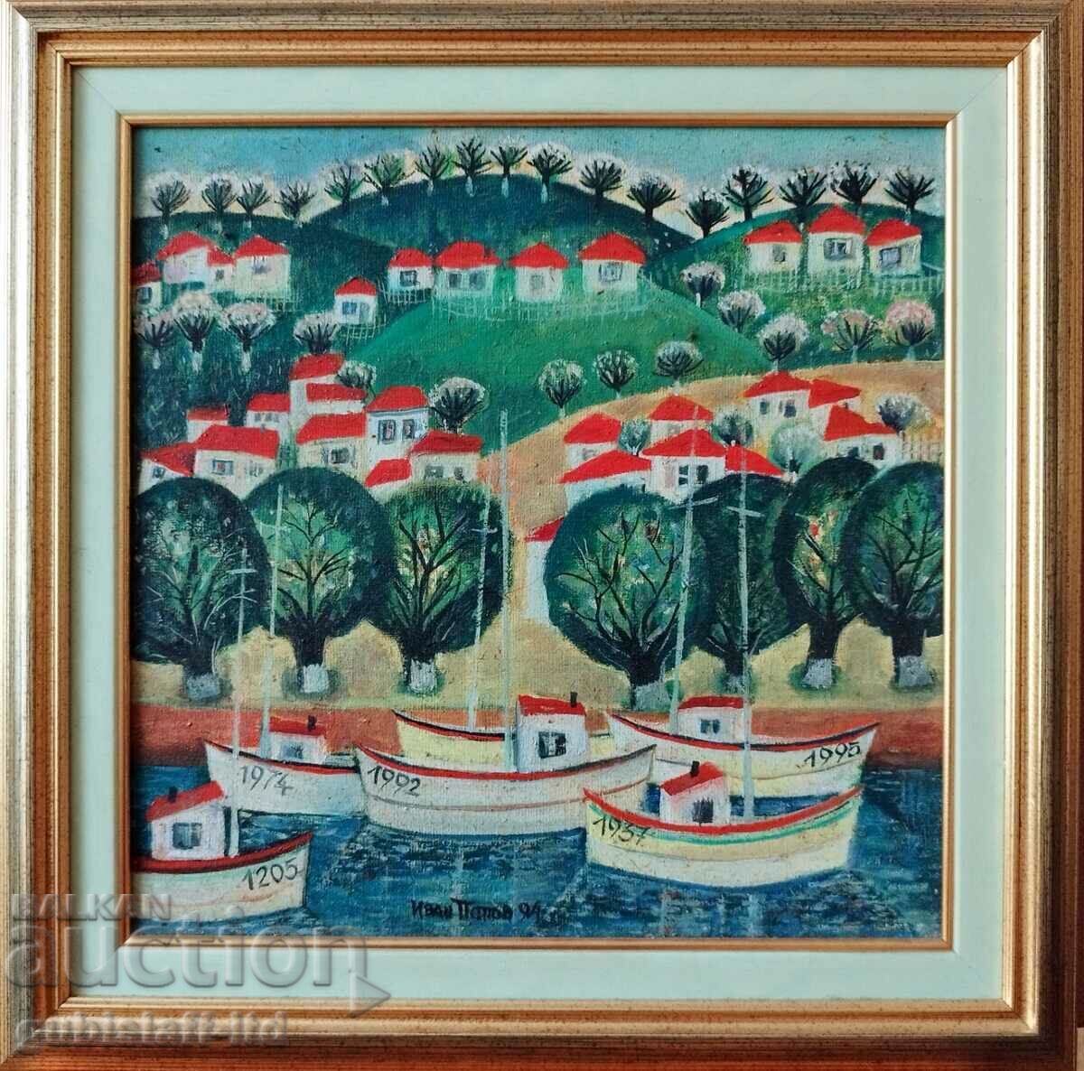 Picture, "Settlement by the sea", art. Ivan Popov, 1994